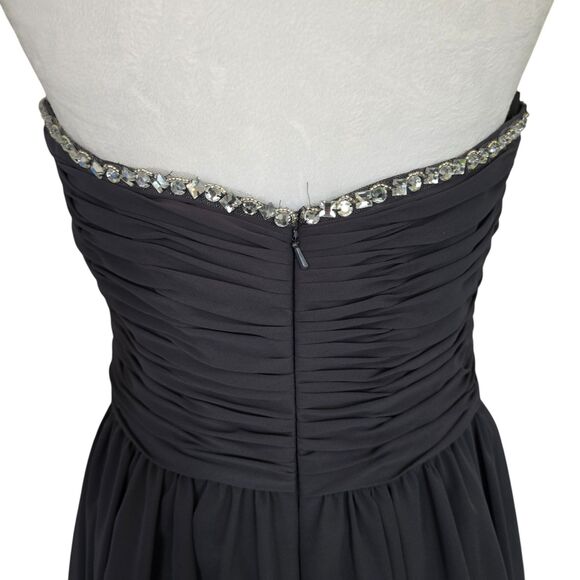 Mori Lee Charcoal Strapless Ruched Sweetheart Dress Rhinestones Formal Y2K Hoco - Picture 4 of 10